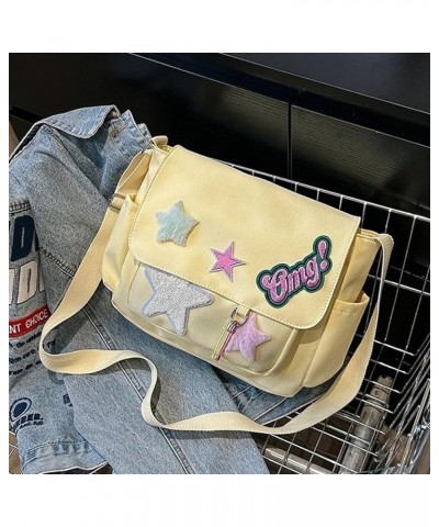 Stylish Women Messenger Bag Y2K Aesthetic Crossbody Purse Trendy Canvas Messenger Bag with Star & Letters Pattern Yellow $22....