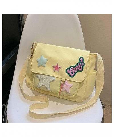 Stylish Women Messenger Bag Y2K Aesthetic Crossbody Purse Trendy Canvas Messenger Bag with Star & Letters Pattern Yellow $22....