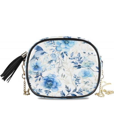 Crossbody Purse Small Crossbody Bags Shoulder Handbags Blue Beaty Flower for Women $10.50 Shoulder Bags