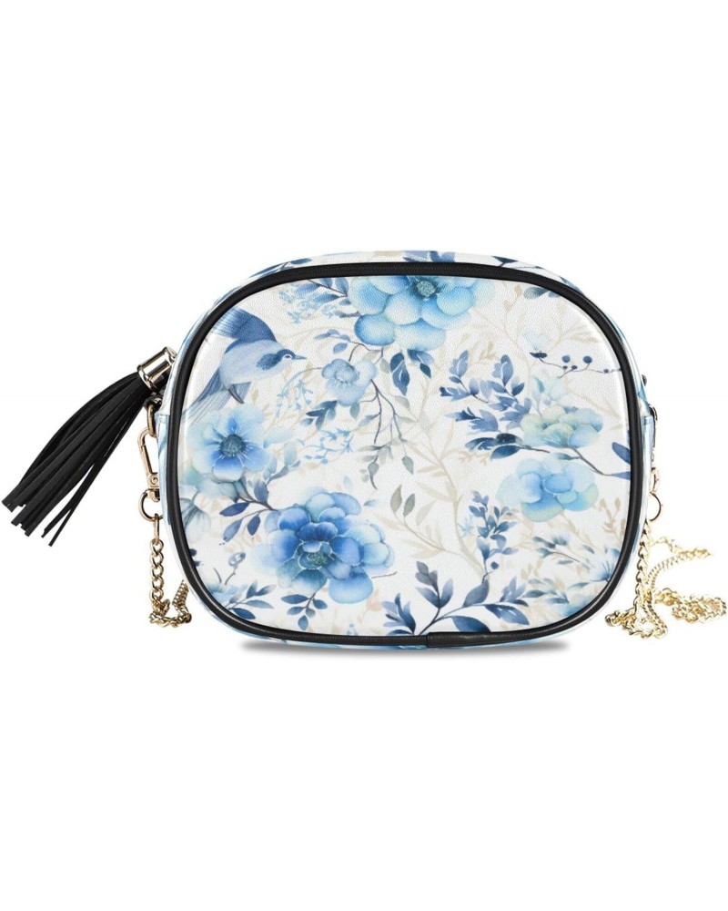 Crossbody Purse Small Crossbody Bags Shoulder Handbags Blue Beaty Flower for Women $10.50 Shoulder Bags