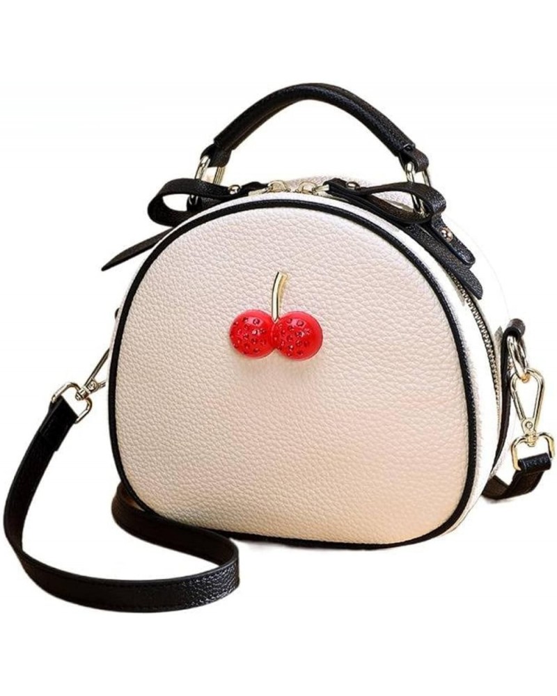 Women's Small Cherry Handbag, Girl's Round Postman One-Shoulder Bag Clutch Evening Bag Mobile Phone Wallet Baizhuanghei $27.7...