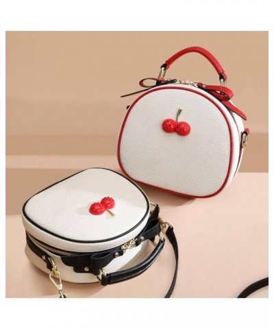 Women's Small Cherry Handbag, Girl's Round Postman One-Shoulder Bag Clutch Evening Bag Mobile Phone Wallet Baizhuanghei $27.7...