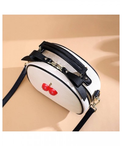 Women's Small Cherry Handbag, Girl's Round Postman One-Shoulder Bag Clutch Evening Bag Mobile Phone Wallet Baizhuanghei $27.7...