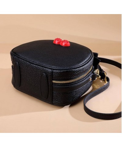 Women's Small Cherry Handbag, Girl's Round Postman One-Shoulder Bag Clutch Evening Bag Mobile Phone Wallet Baizhuanghei $27.7...