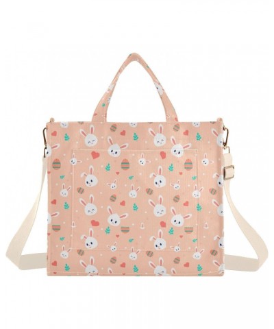 Rabbits on Pink Background Corduroy Tote Versatile Shoulder Bag for Women with Zipper Magnetic Clasp，S $15.04 Totes