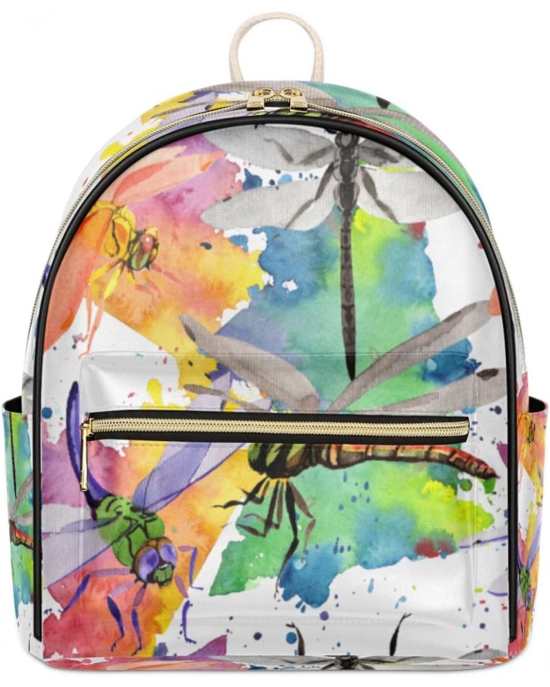 Color Dragonfly Mini Backpack Purse for Women Teen Girls, Dragonfly Graffiti Leather Small Backpack Lightweight Casual Travel...