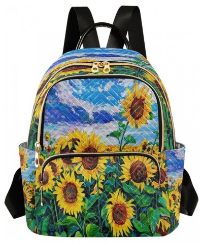 Mini Backpack for Women, Painting Sunflower Fields Travel Backpack Purse for Ladies, Small Bookbag Daypack Shoulder Bag M A92...