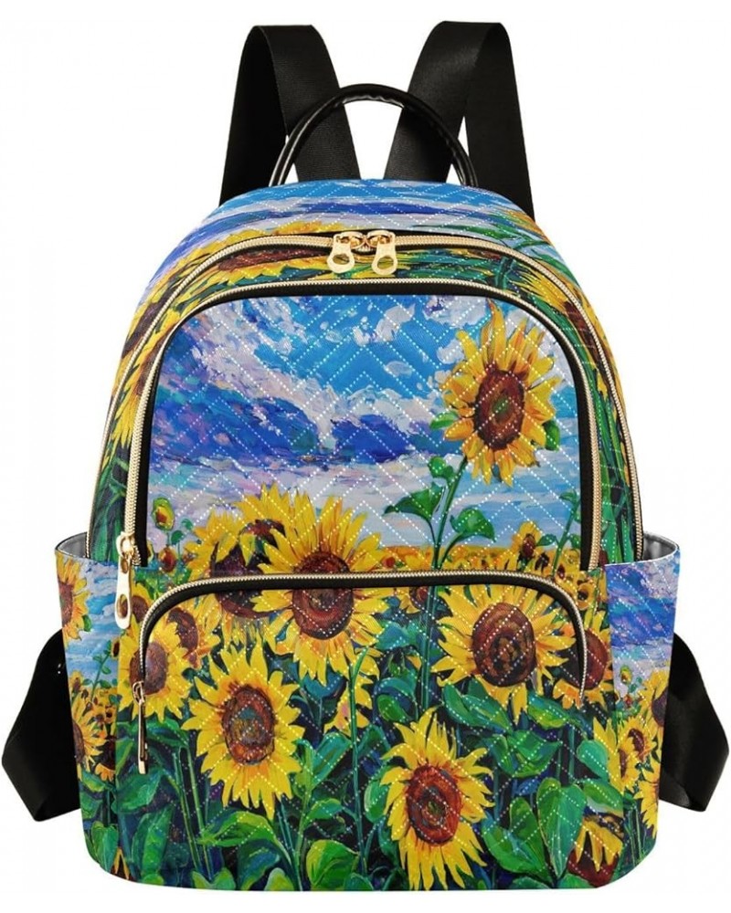 Mini Backpack for Women, Painting Sunflower Fields Travel Backpack Purse for Ladies, Small Bookbag Daypack Shoulder Bag M A92...