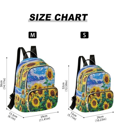 Mini Backpack for Women, Painting Sunflower Fields Travel Backpack Purse for Ladies, Small Bookbag Daypack Shoulder Bag M A92...