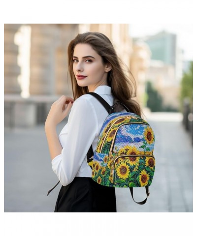 Mini Backpack for Women, Painting Sunflower Fields Travel Backpack Purse for Ladies, Small Bookbag Daypack Shoulder Bag M A92...