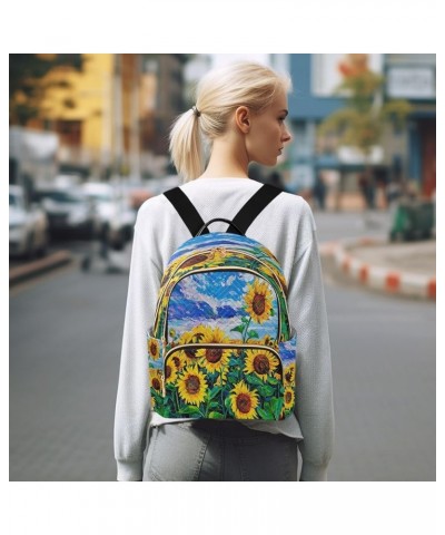 Mini Backpack for Women, Painting Sunflower Fields Travel Backpack Purse for Ladies, Small Bookbag Daypack Shoulder Bag M A92...