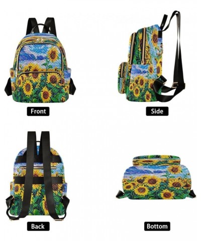 Mini Backpack for Women, Painting Sunflower Fields Travel Backpack Purse for Ladies, Small Bookbag Daypack Shoulder Bag M A92...