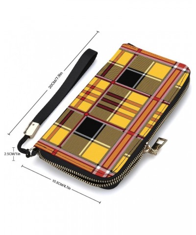 Brownish Yellow, Rhombic Pattern Zip Coin Pocket Leather Wallet Vertical Long Wallet for Men Woman With Credit Card Holder $2...