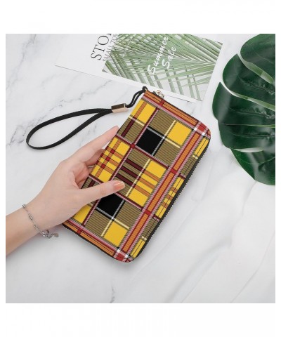 Brownish Yellow, Rhombic Pattern Zip Coin Pocket Leather Wallet Vertical Long Wallet for Men Woman With Credit Card Holder $2...