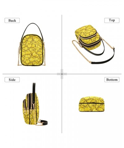 Chain Crossbody Bags for Women Yellow Tulip Flower Quilted Shoulder Crossbody Handbags Travel Cross Body Cell Phone Purses Ba...