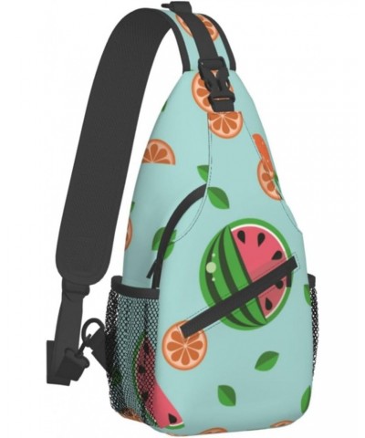 Fruit Watermelon Print Sling Bag Crossbody Backpack Hiking Daypack Shoulder Bag Chest Bag for Hiking Walking Travel $12.46 Cr...