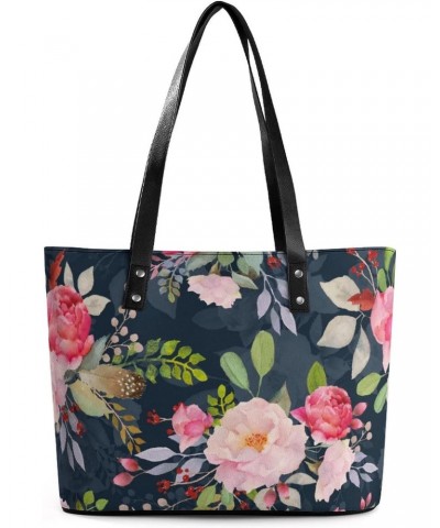 Womens Handbag Watercolor Floral Roses Pattern Leather Tote Bag Top Handle Satchel Bags For Lady $19.59 Totes