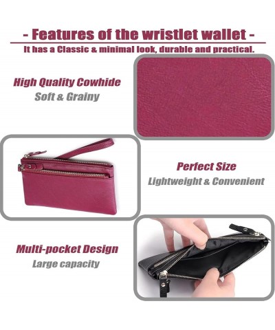 Minimalist Real Leather Wristlet Clutch for Women Simple Casual Phone Wristlet Wallet with Zipped Front Pocket & Back Pocket ...