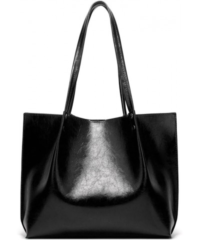 Men Shoulder Bags Wax Leather Large Capacity Shoulder Bag (Black, One Size) Black $15.36 Totes