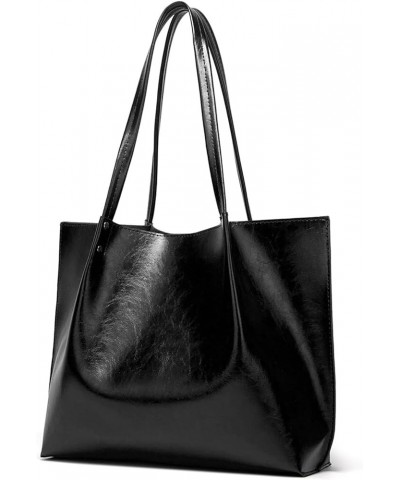 Men Shoulder Bags Wax Leather Large Capacity Shoulder Bag (Black, One Size) Black $15.36 Totes