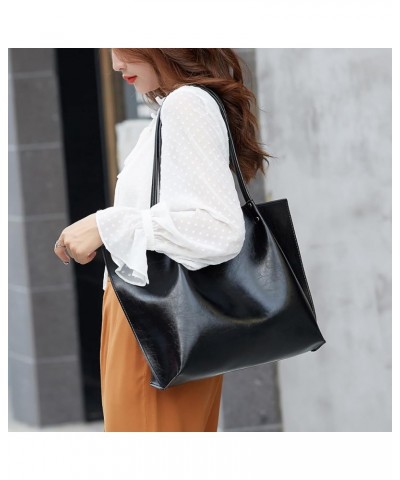 Men Shoulder Bags Wax Leather Large Capacity Shoulder Bag (Black, One Size) Black $15.36 Totes