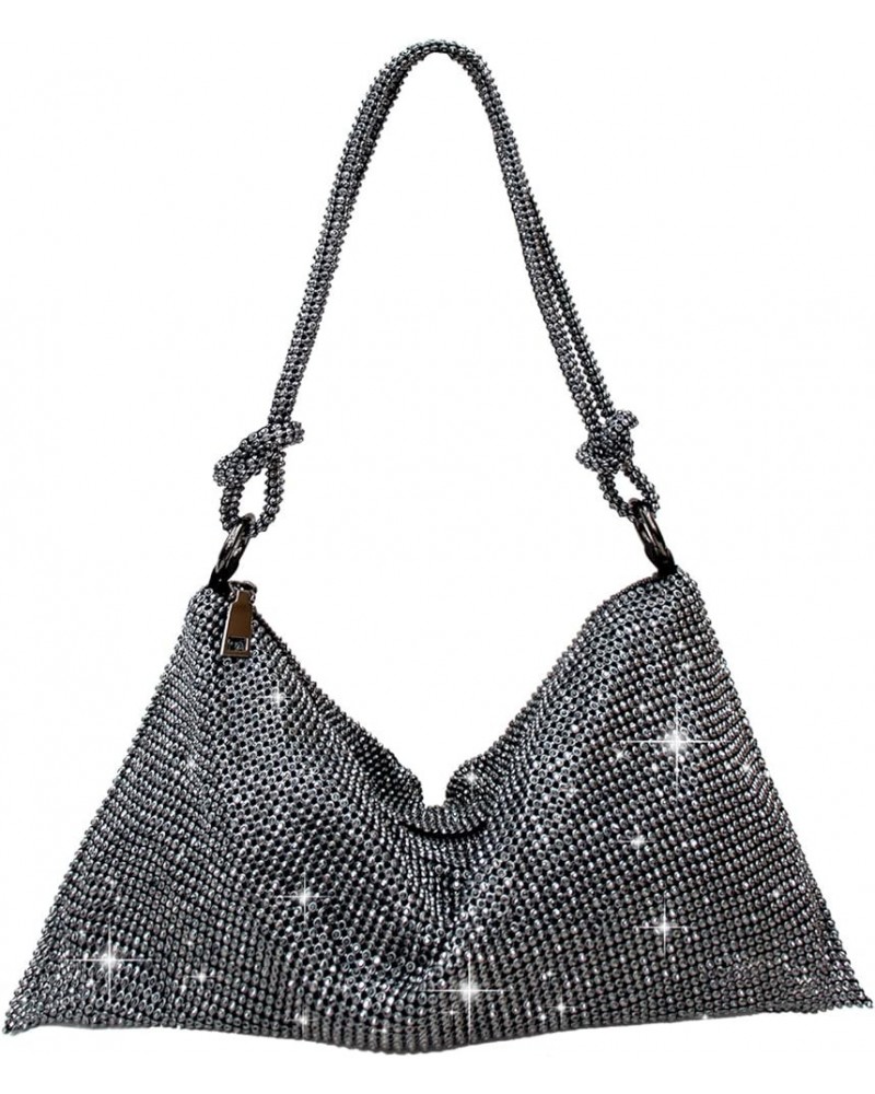 Rhinestone Purse Silver Hobo Purse Sparkly Black Evening Bag for Women Prom Party Wedding Al-grey $15.07 Evening Bags