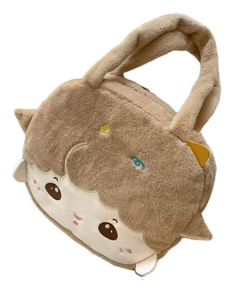 Cute cartoon large capacity plush bag messenger bag shoulder bag crossbody bag for men and women Khaki $21.64 Crossbody Bags