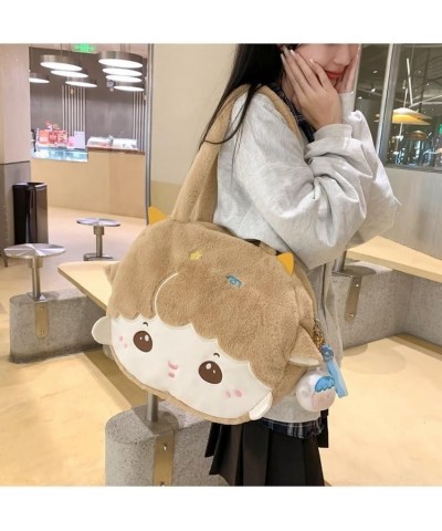 Cute cartoon large capacity plush bag messenger bag shoulder bag crossbody bag for men and women Khaki $21.64 Crossbody Bags