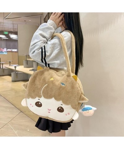 Cute cartoon large capacity plush bag messenger bag shoulder bag crossbody bag for men and women Khaki $21.64 Crossbody Bags