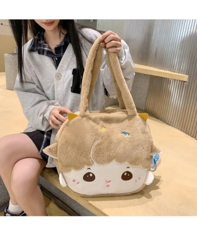 Cute cartoon large capacity plush bag messenger bag shoulder bag crossbody bag for men and women Khaki $21.64 Crossbody Bags