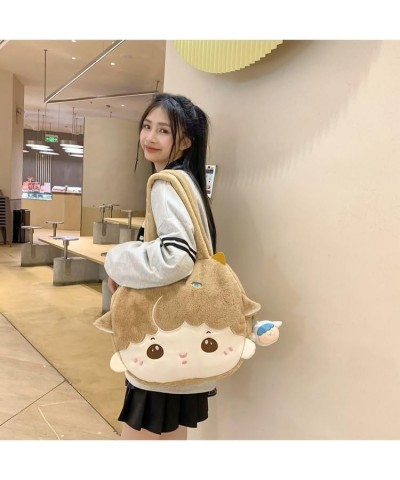 Cute cartoon large capacity plush bag messenger bag shoulder bag crossbody bag for men and women Khaki $21.64 Crossbody Bags