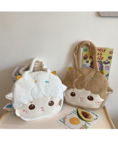 Cute cartoon large capacity plush bag messenger bag shoulder bag crossbody bag for men and women Khaki $21.64 Crossbody Bags