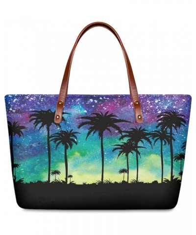 Tote Hand Bag for Women Polyester Storage Bags with Zipper Ladies Commuter Bag Large Stylish Carry Purses Black Coconut Tree ...