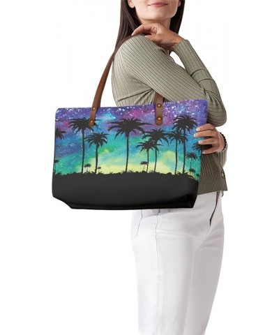 Tote Hand Bag for Women Polyester Storage Bags with Zipper Ladies Commuter Bag Large Stylish Carry Purses Black Coconut Tree ...