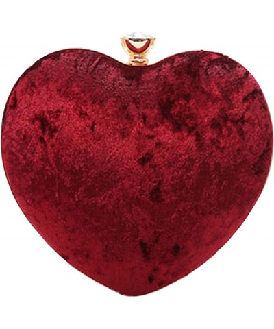 Women Heart Shape Clutch Purse Velvet Shoulder Bag Evening Handbags Z-wine Red $16.52 Evening Bags