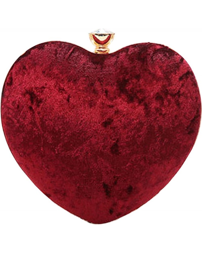 Women Heart Shape Clutch Purse Velvet Shoulder Bag Evening Handbags Z-wine Red $16.52 Evening Bags