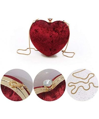 Women Heart Shape Clutch Purse Velvet Shoulder Bag Evening Handbags Z-wine Red $16.52 Evening Bags