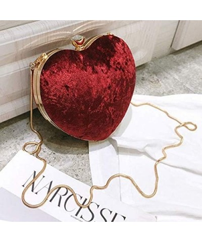 Women Heart Shape Clutch Purse Velvet Shoulder Bag Evening Handbags Z-wine Red $16.52 Evening Bags