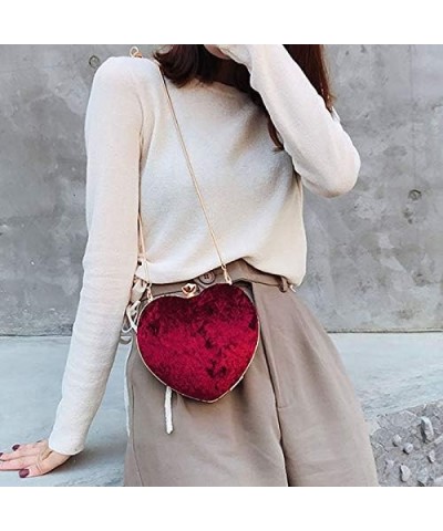 Women Heart Shape Clutch Purse Velvet Shoulder Bag Evening Handbags Z-wine Red $16.52 Evening Bags