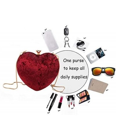 Women Heart Shape Clutch Purse Velvet Shoulder Bag Evening Handbags Z-wine Red $16.52 Evening Bags