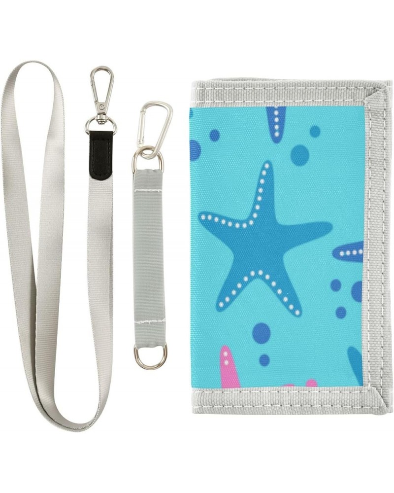 Starfish Brown Slim Front Pocket Wallet RFID ID Card Holder Cute Small Wallet with Keychian for Women Kids one size Pink Star...