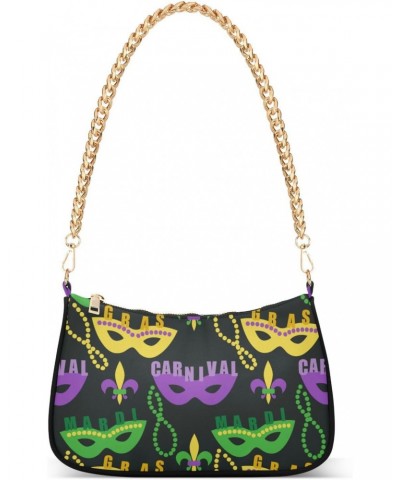 Mardi Gras Shoulder Bag Masquerade Cute Beads Fleur De Lis Women Clutch Handbag Shoulder Purch Boho Bag Date Chain Bag Fat Tu...