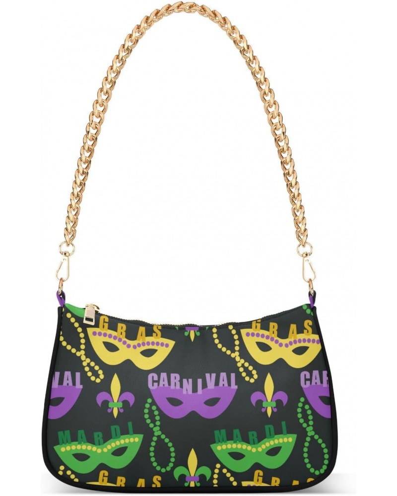 Mardi Gras Shoulder Bag Masquerade Cute Beads Fleur De Lis Women Clutch Handbag Shoulder Purch Boho Bag Date Chain Bag Fat Tu...