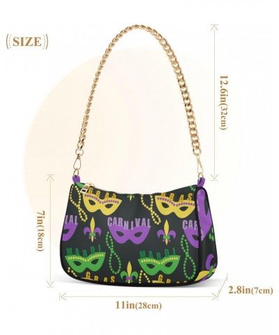 Mardi Gras Shoulder Bag Masquerade Cute Beads Fleur De Lis Women Clutch Handbag Shoulder Purch Boho Bag Date Chain Bag Fat Tu...