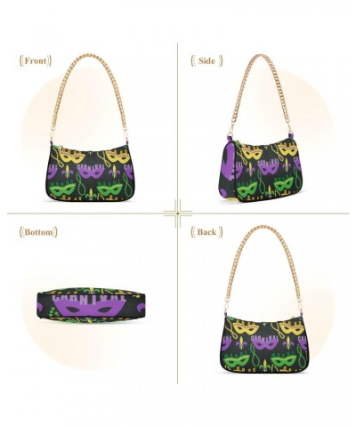 Mardi Gras Shoulder Bag Masquerade Cute Beads Fleur De Lis Women Clutch Handbag Shoulder Purch Boho Bag Date Chain Bag Fat Tu...