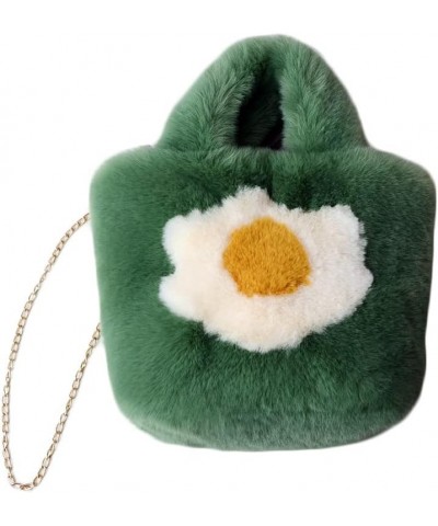 Women Faux Fur Shoulder Bag, Plush Crossbody Bag with Chain Soft Fluffy Handbags Furry Flower Tote Bag for Winter Green $10.1...