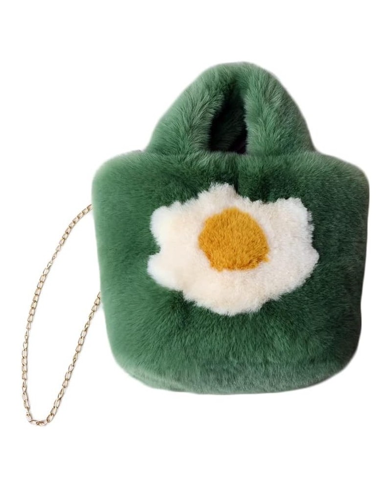 Women Faux Fur Shoulder Bag, Plush Crossbody Bag with Chain Soft Fluffy Handbags Furry Flower Tote Bag for Winter Green $10.1...