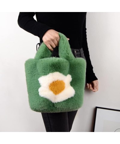 Women Faux Fur Shoulder Bag, Plush Crossbody Bag with Chain Soft Fluffy Handbags Furry Flower Tote Bag for Winter Green $10.1...