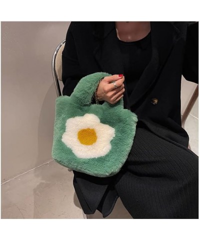 Women Faux Fur Shoulder Bag, Plush Crossbody Bag with Chain Soft Fluffy Handbags Furry Flower Tote Bag for Winter Green $10.1...