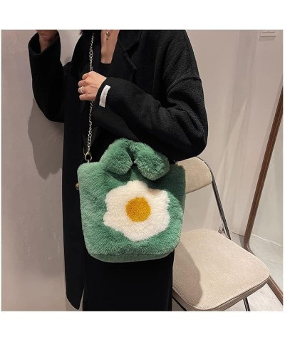 Women Faux Fur Shoulder Bag, Plush Crossbody Bag with Chain Soft Fluffy Handbags Furry Flower Tote Bag for Winter Green $10.1...